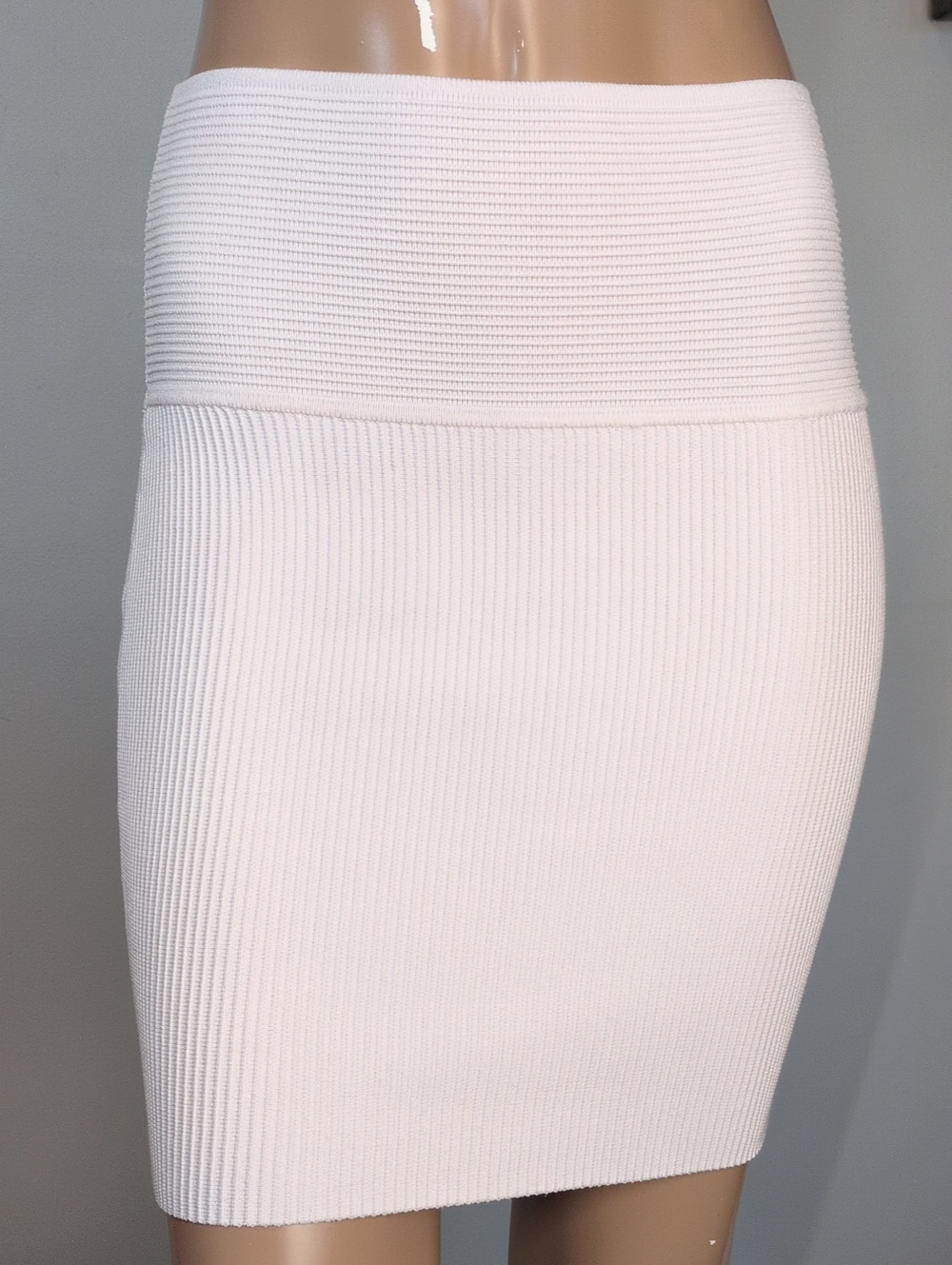 Babaton Sculpt Knit Mini Skirt Bodycon White Womens Medium Fitted High Waist - Picture 2 of 10